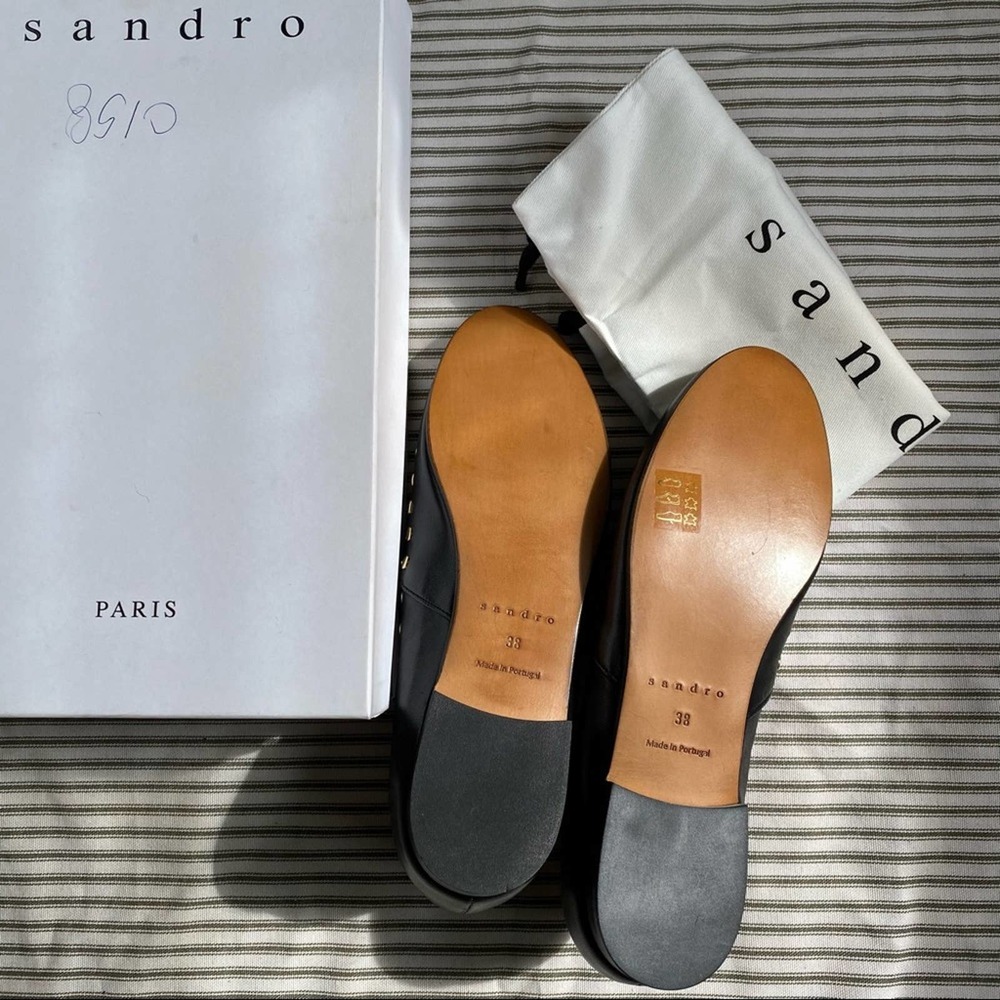Sandro Studded Bary Leather Black Loafers Size 38 - Picture 4 of 8